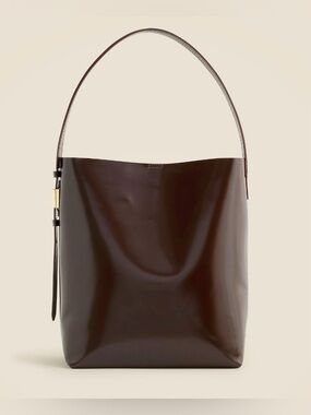 NWOT J.Crew Edie Bucket Bag Italian Leather Cocoa Berry Chocolate Brown